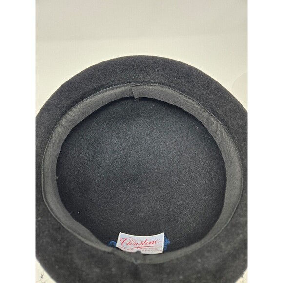 VINTAGE CHRISTINE ORIGINAL NEW YORK BLACK EMBELLISHED BOWLER HAT FEATHERS WOMEN - Picture 12 of 12